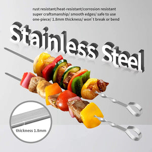 Skewers for Kabobs, 17" Metal Kebab Skewers for Grilling Flat Long Stainless Steel Kabob Skewers Sticks, Reusable Grill Shish BBQ Barbecue Skewers for Meat Chicken Vegetable, 12 Pack Bonus 14 Inch