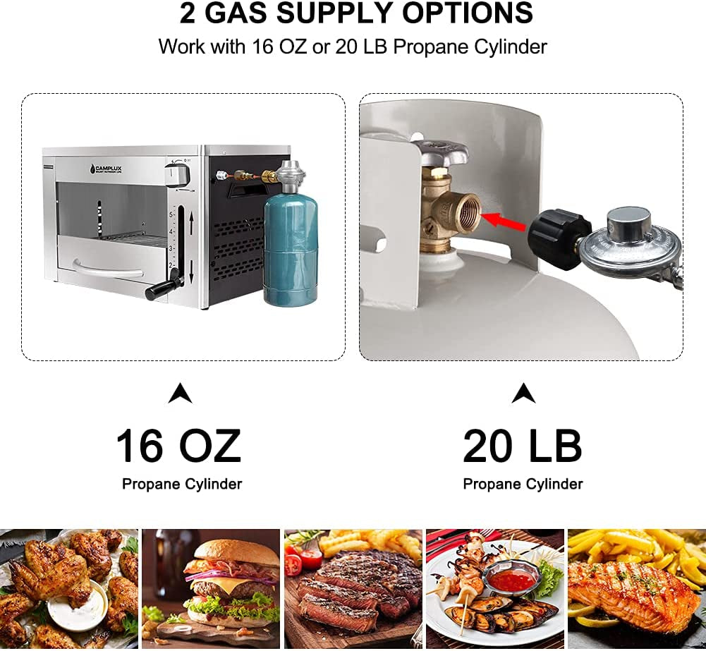 Propane Infrared Steak Grill, 1600℉ Fast Efficient Heating Outdoor Portable Gas Grill with Vertical Cooking, Stainless Steel Single Burner Propane Gas Grill, Perfect for Steak, Ribeyes, Picnic, BBQ