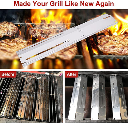 Universal Grill Heat Plates Heat Tents Heat Shields for Gas Grill, Adjustable Barbecue BBQ Grill Flame Tamers Burner Covers Heat Deflectors, Stainless Steel Gas Grill Replacement Parts, 5-Pack