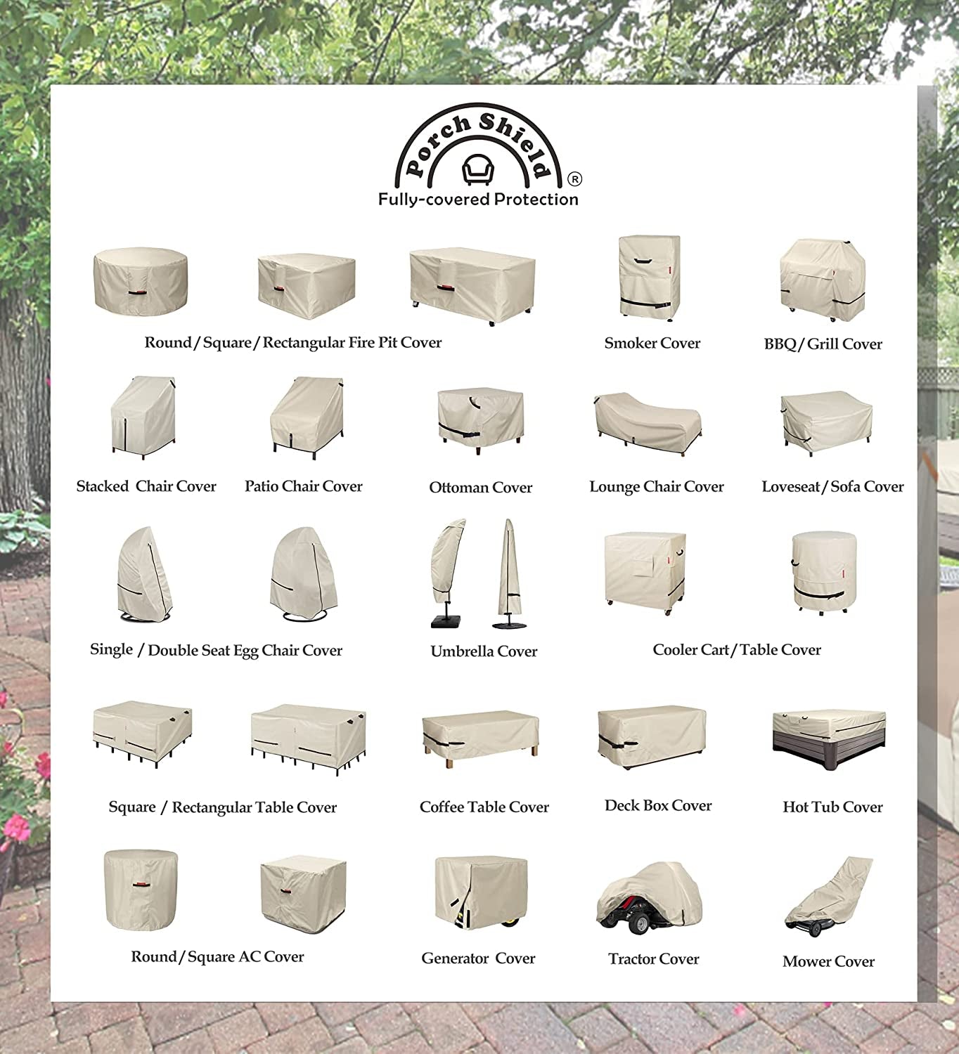 Porch Shield 62W X 24D X 48H Inch Premium Gas Grill Cover up to 60 Inch - Waterproof 600D BBQ Covers for Weber, Brinkmann, Char-Broil and More, Light Tan