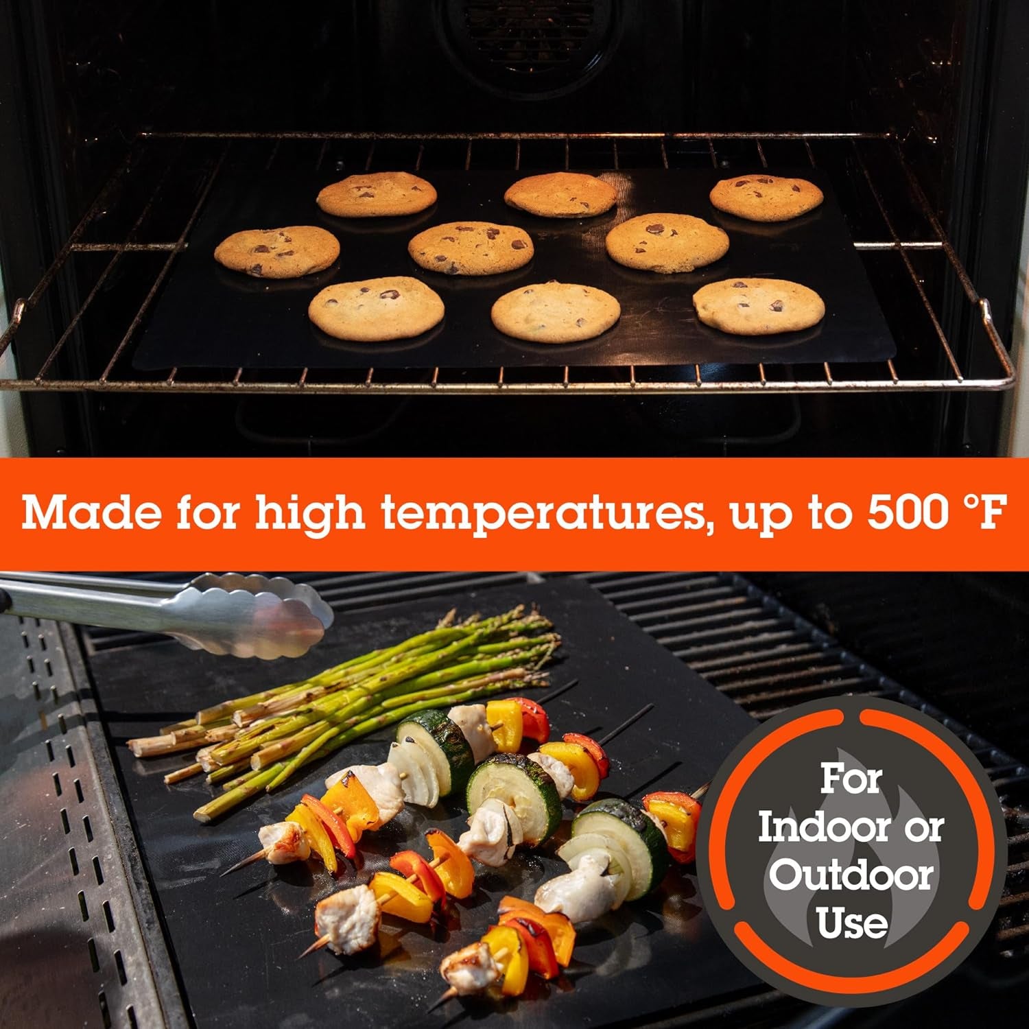 Grilling Mat 2 Pack (13.25"X18")- Heavy Duty 100% Non-Stick Reusable BBQ Grilling Sheet & Pan Liner - Use in Outdoor Barbecue Grill & Indoor Oven - Heat Safe up to 500° F - Great Gift for Father'S Day