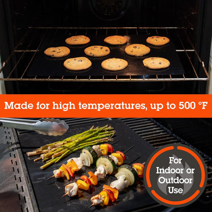 Grilling Mat 2 Pack (13.25"X18")- Heavy Duty 100% Non-Stick Reusable BBQ Grilling Sheet & Pan Liner - Use in Outdoor Barbecue Grill & Indoor Oven - Heat Safe up to 500° F - Great Gift for Father'S Day