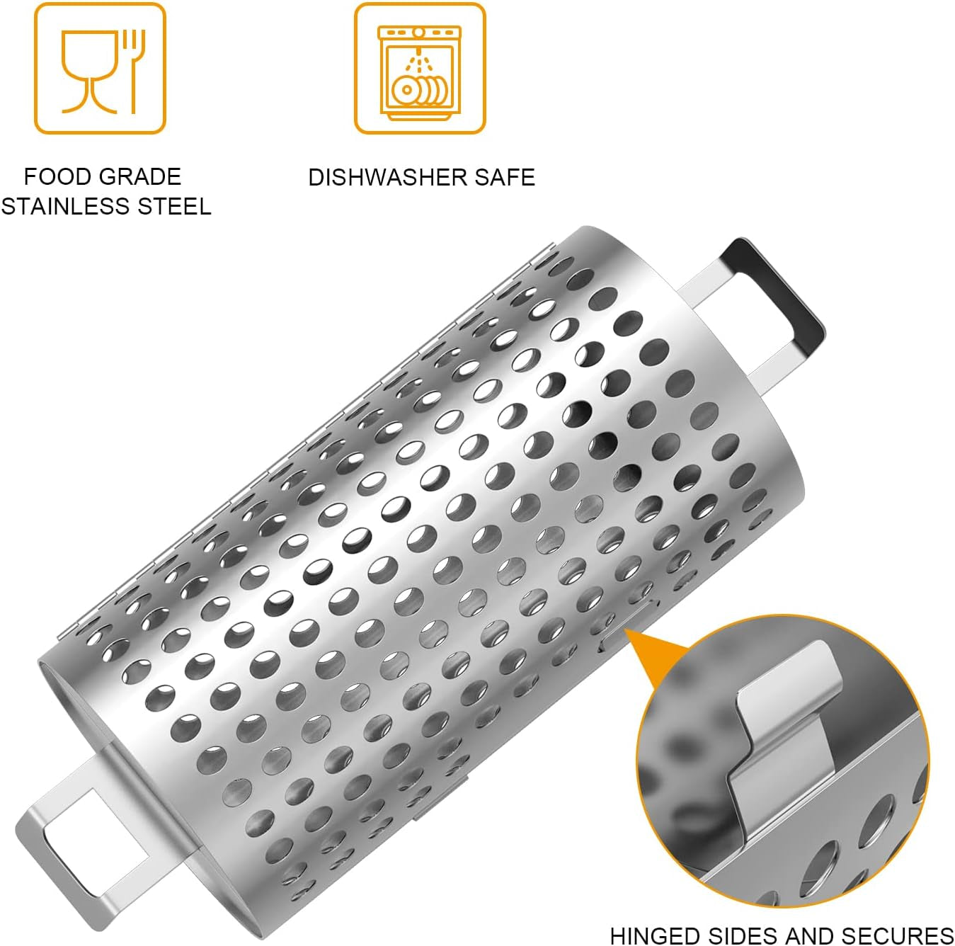 KEESHA BBQ Roller Grill Basket Vegetables & Fish Grill Basket - BBQ Grill Cooking Accessories for Outdoor Grill for Smokers / Pellet Grills / Charcoal Grills / Gas Grills - Perfect Grilling Gifts for Men, Stainless Steel