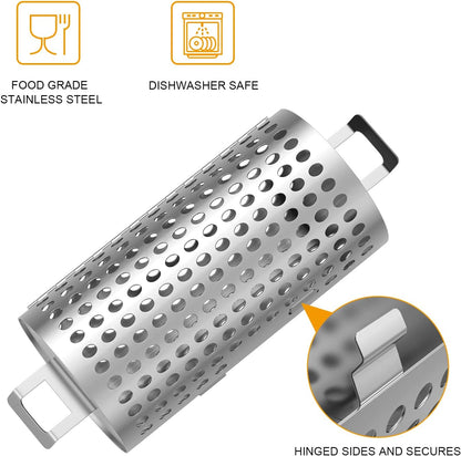 KEESHA BBQ Roller Grill Basket Vegetables & Fish Grill Basket - BBQ Grill Cooking Accessories for Outdoor Grill for Smokers / Pellet Grills / Charcoal Grills / Gas Grills - Perfect Grilling Gifts for Men, Stainless Steel