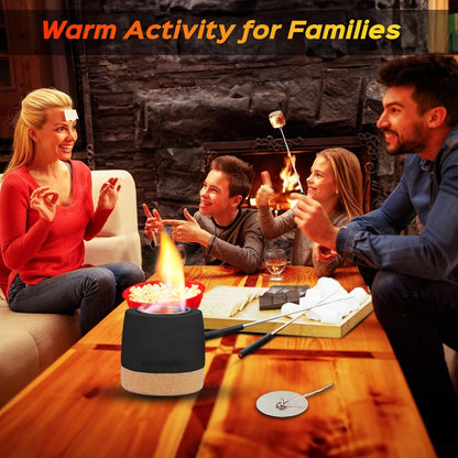 Tabletop Fire Pit, round Concrete Smokeless Smores Fire Pit Table Top as Smores Maker Kit, Dual Burner Cups Rubbing Alcohol Table Top Firepit for Indoor & Patio