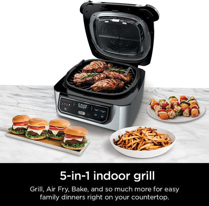 AG301 Foodi 5-In-1 Indoor Electric Grill with Air Fry, Roast, Bake & Dehydrate - Programmable, Black/Silver