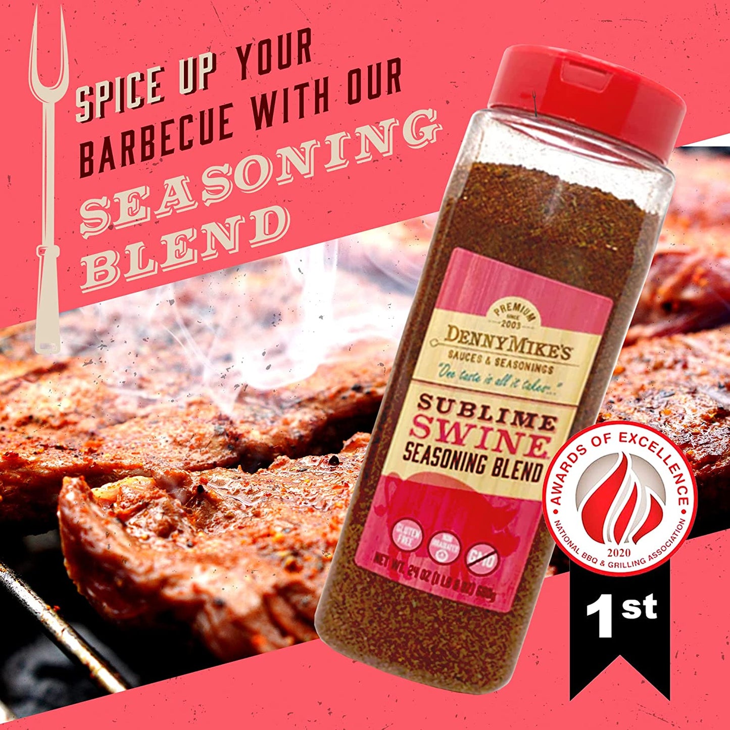 Dennymike’S Sublime Swine Seasoning Blend, All Natural Spices and Seasonings, Low Sodium and Keto-Friendly Chili Seasoning Mix, BBQ Rub for Cooking, Smoking, and Grilling, 24 Oz
