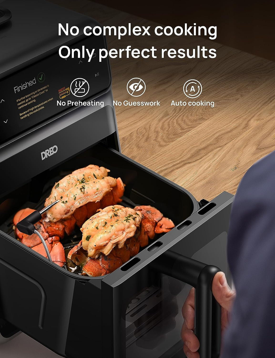 Chefmaker Combi Fryer, Cook like a Pro with Just the Press of a Button, Smart Air Fryer Cooker with Cook Probe, Water Atomizer, 3 Professional Cooking Modes, 6 QT