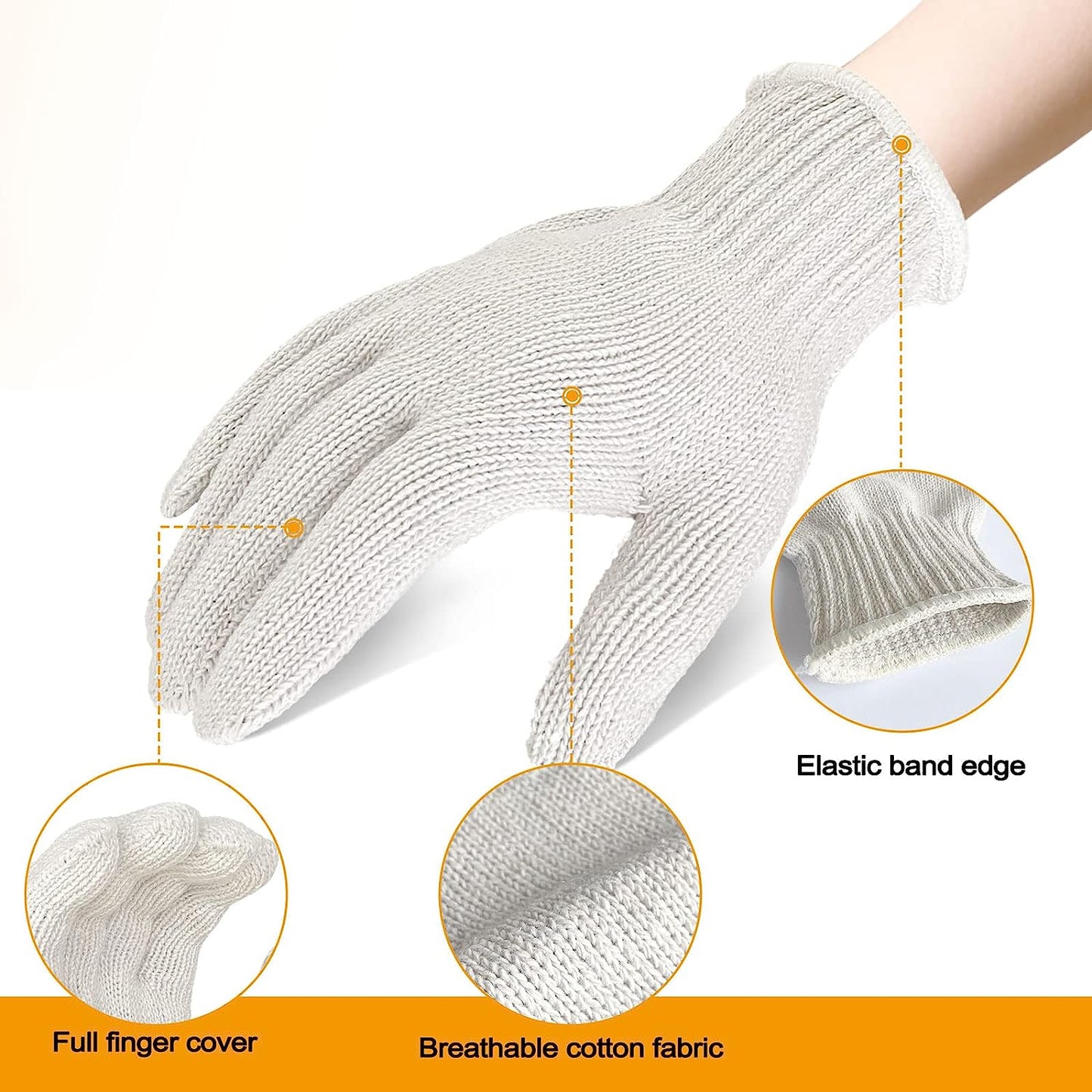 12 Pairs Cotton Glove Liners for BBQ, Cooking, Grilling, Food Handling - Safety Work Gloves Hand Saver, Large