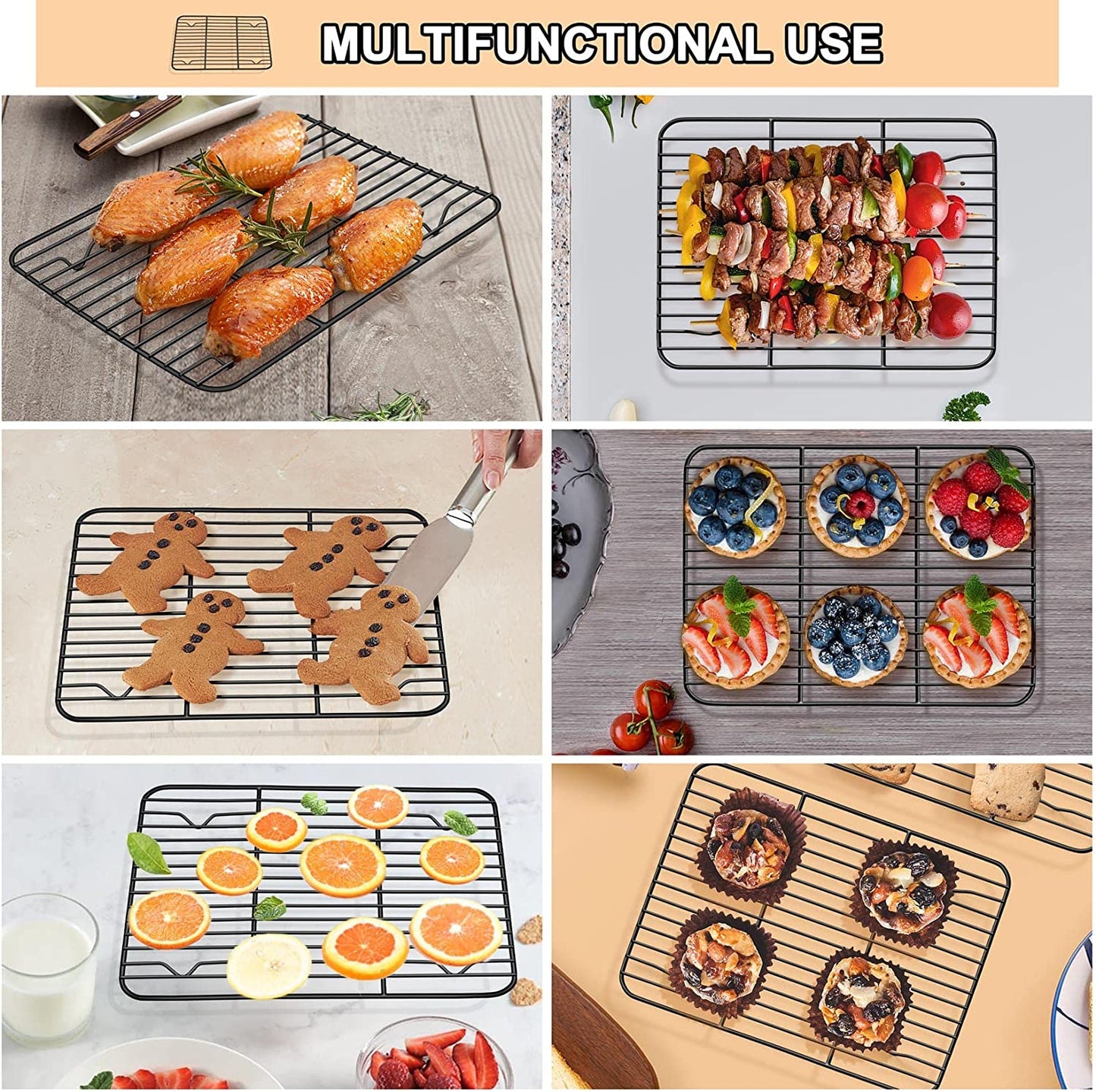 P&P CHEF Baking Rack Set of 2, Non-Stick Mini Cooling Racks for Cooking Grilling, 2 Pack 8.6” X 6.2” Roasting Drying Rack for Small Toaster Oven Use, Stainless Steel Core, Non-Toxic & Easy to Clean