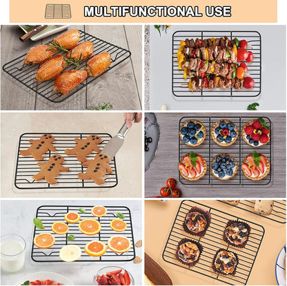 P&P CHEF Baking Rack Set of 2, Non-Stick Mini Cooling Racks for Cooking Grilling, 2 Pack 8.6” X 6.2” Roasting Drying Rack for Small Toaster Oven Use, Stainless Steel Core, Non-Toxic & Easy to Clean