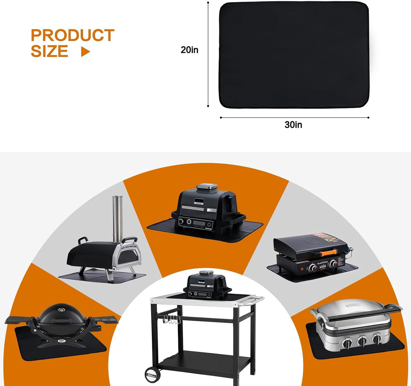 SUITMAT under the Grill Mat for Royal Gourmet Grill Cart Table PC3401B, 20 X 30In Double-Sided Fireproof Grill Pad for Blackstone 22’’ Griddle, Ninja Woodifre Outdoor Grill, Ooni 12 Pizza Oven, Black