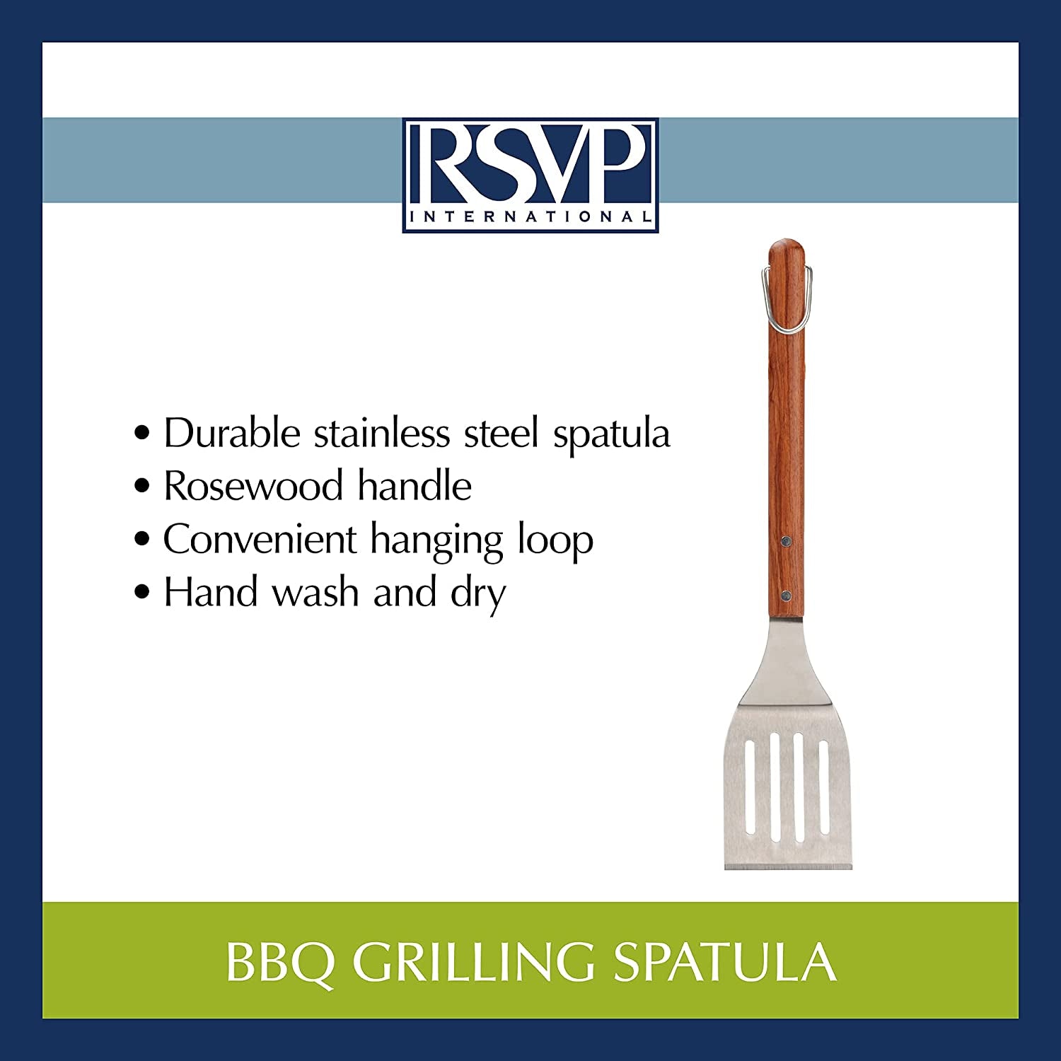 RSVP International Endurance BBQ Grill Spatula Flipper, 18" | Flip Burgers & Other Food W/ Long Handle That Keeps Hands Safe from Fire | Made from Stainless Steel & Rosewood