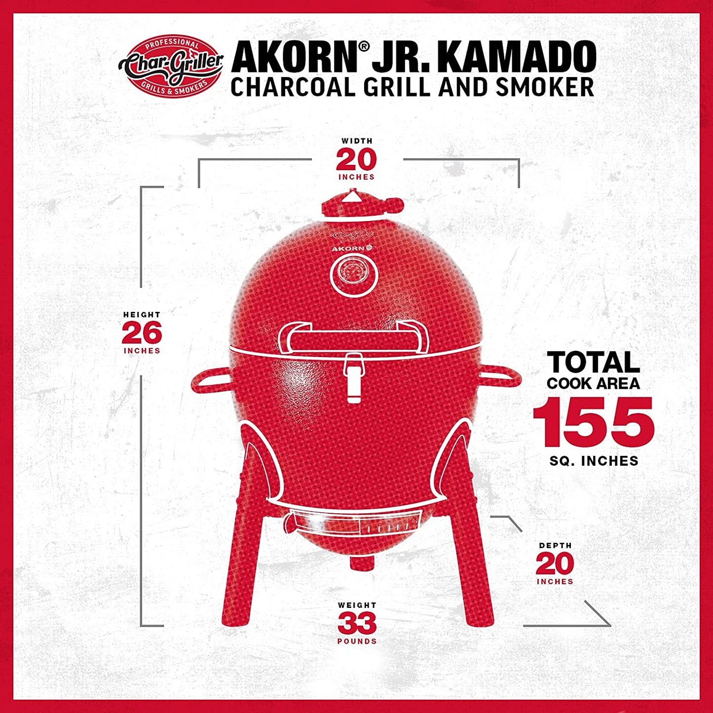 E86714 AKORN Jr. Kamado, Ash Portable Charcoal Grill