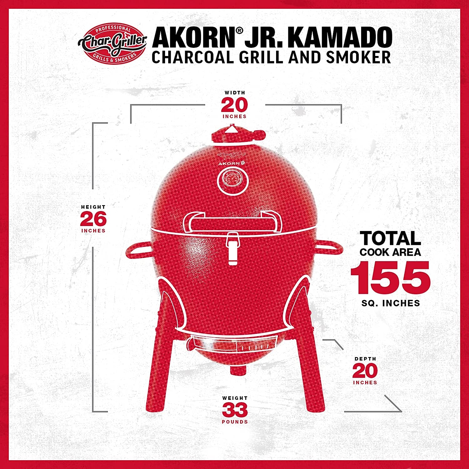 E86714 AKORN Jr. Kamado, Ash Portable Charcoal Grill
