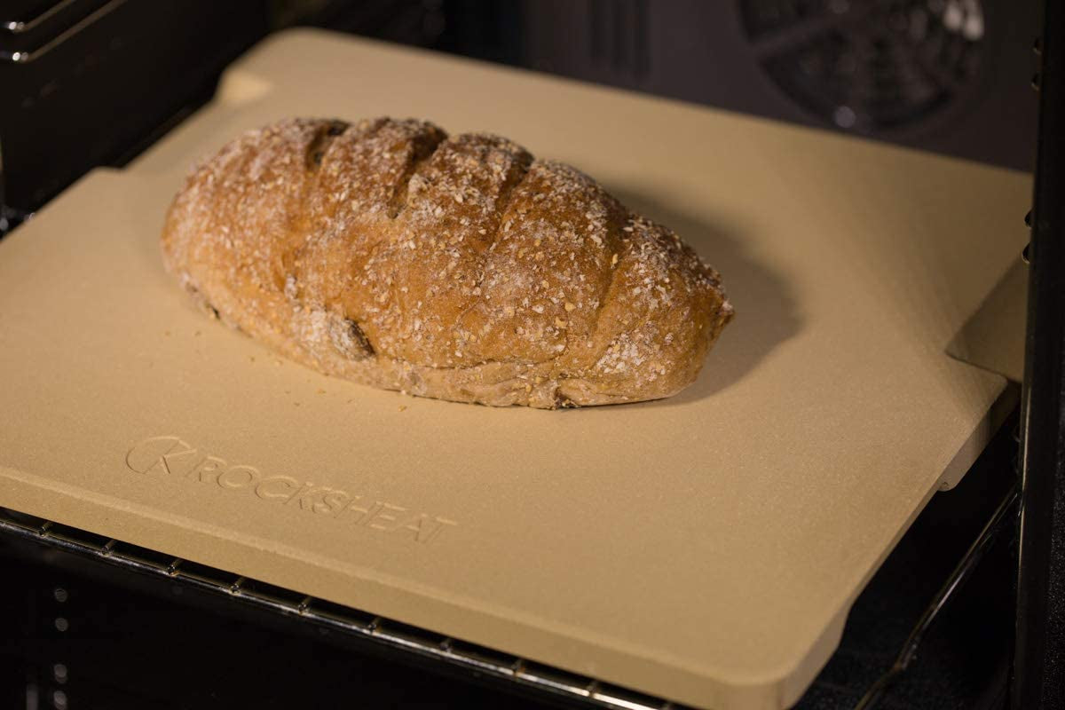 Pizza Stone Baking & Grilling Stone, Perfect for Oven, BBQ and Grill. Innovative Double - Faced Built - in 4 Handles Design (12" X 12" X 0.6" Rectangular)