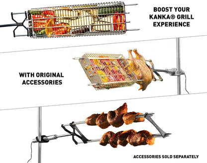 Rotisserie Grill - Heavy Duty Electric Rotisserie Kit for Home, Portable for Camping & Outdoors - Motor Works with 110-240V, AA Batteries or Solar - Stainless Steel, 22 LB Capacity, Bag Included