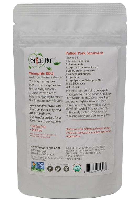Organic Memphis BBQ Seasoning, Southern Grilling Sweet & Savory Spice Blend, 2 Ounce, , Small Pouch – Salt Free (Pack of 2)