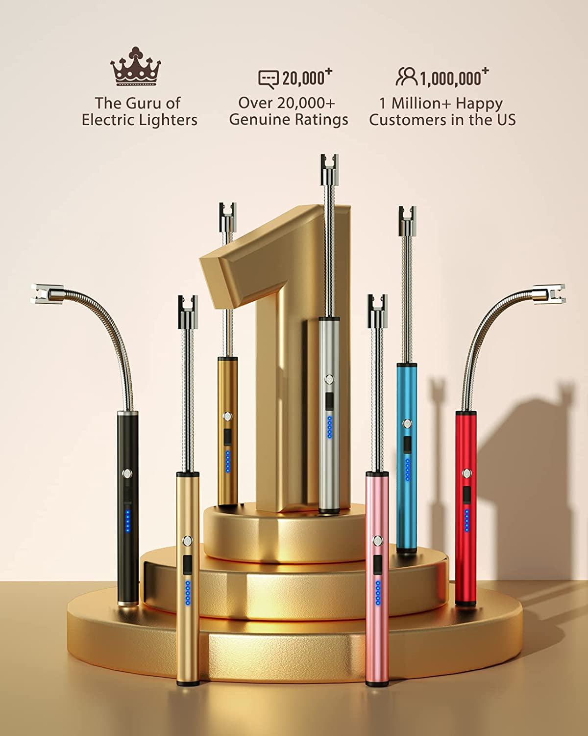 RONXS Lighter Electric Lighter Rechargeable Arc USB Candle Lighters with LED Battery Display, Flexible Neck Windproof Flameless Plasma Long Lighters for Candle BBQ Camping (N-Pink&Gold)