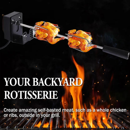 Rotisserie Set with Motor Stainless Steel Automatic BBQ Rotisserie Kit Grill for Grilling Hot Dog Chicken Steak Camping BBQ Tool