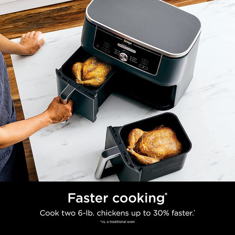 Image of DZ401 Foodi 10 Quart 6-In-1 Dualzone XL 2-Basket Air Fryer with 2 Independent Frying Baskets, Match Cook & Smart Finish to Roast, Broil, Dehydrate for Quick, Easy Family-Sized Meals, Grey