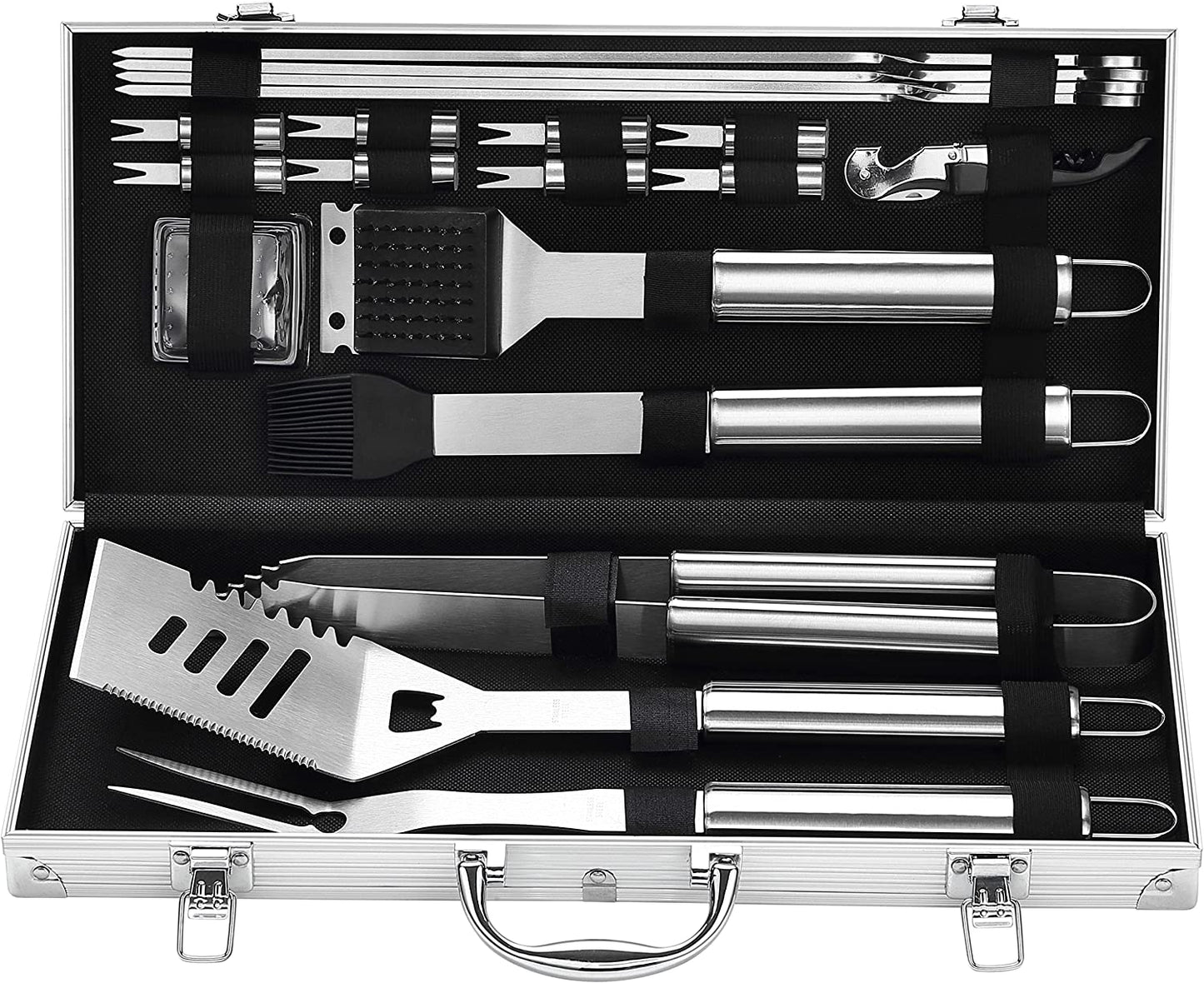 20PCS Heavy Duty BBQ Grill Tools Set - Extra Thick Stainless Steel Spatula, Fork& Tongs. Complete Barbecue Accessories Kit in Aluminum Storage Case - Perfect Grill Gifts for Men