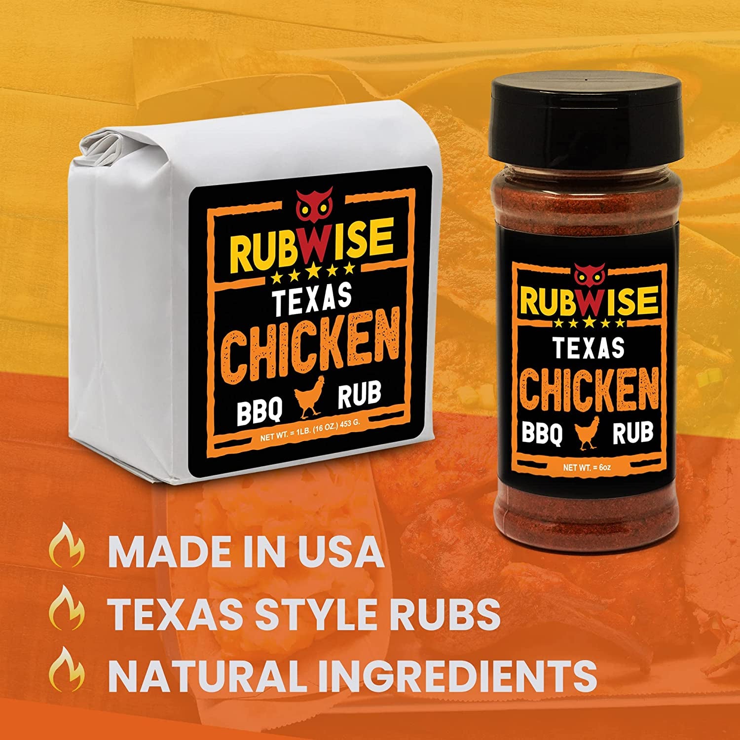 Texas Style Brisket Rub & Chicken Rub by Rubwise | BBQ Rub & Spices for Smoking & Grilling | Dry Rubs | Great on Brisket, Steaks, Ribs, Burgers, Chicken, Turkey, Duck, and Seafood & More (1Lb Each)