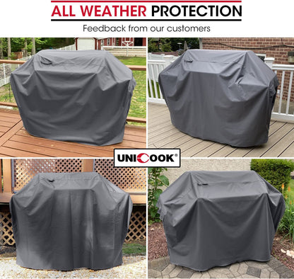 Unicook Grill Cover for Outdoor Grill, 60 Inch BBQ Cover, Heavy Duty Waterproof, Fade Resistant, Weather Resistant, Anti-Rip, Gas Grill Cover Compatible with Weber, Char-Broil, Nexgrill, Etc. Grey