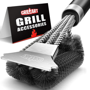 Grill Brush and Scraper with Deluxe Handle, Safe Wire Grill Brush BBQ Cleaning Brush Grill Grate Cleaner for Gas Infrared Charcoal Porcelain Grills, BR-8529