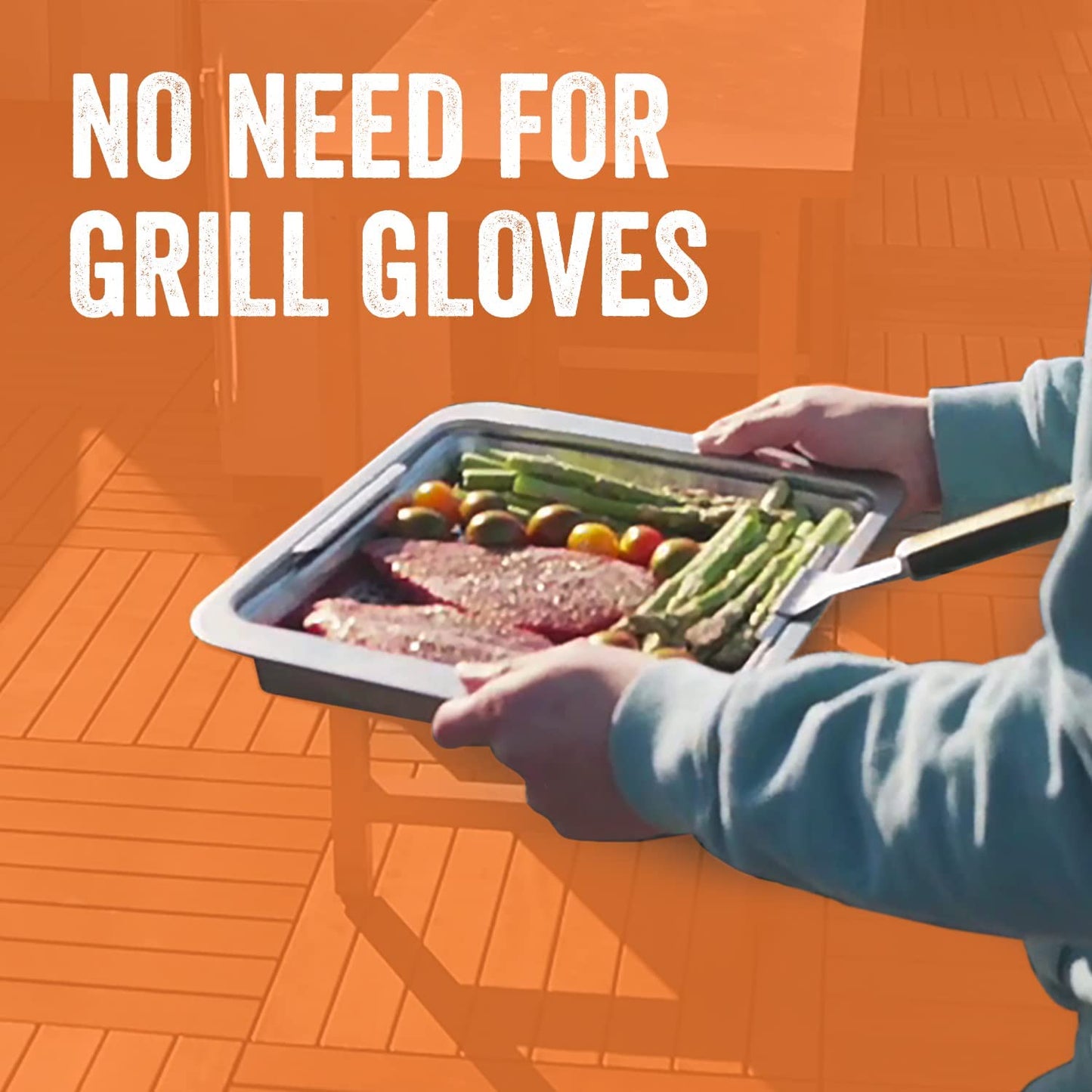 Yukon Glory™ BBQ 'N SERVE Wide Basket Set - BBQ Grill Basket - the Grilling Basket Includes a Serving Tray & Clip-On Handle - Perfect Grill Baskets for Outdoor Grill Vegetables or Fish Basket & Meat