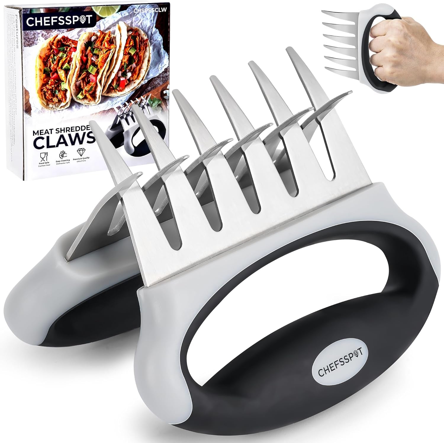 Meat Shredder Claws with Ultra-Sharp Blades for Shredding Meat, Lift, Handle, and Cut - CHEFSSPOT Chicken Shredder Turkey Lifters - Heat Resistant Grill Accessories -BBQ Grilling Gifts for Men & Women
