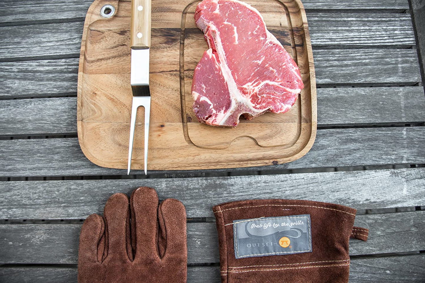 F234 Small/Large Grill Gloves, Brown Leather