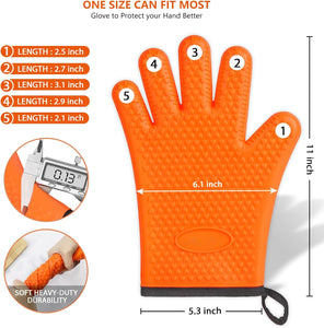 BBQ Gloves, Silicone Oven Mitts - Premium Grilling Gloves, Heat Resistant Gloves Handle Hot Food Right on Grill Fryer & Pit, Non-Slip Waterproof Kitchen Gloves for Barbecue, Cooking, Baking, Smoker