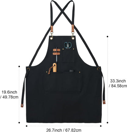 Canvas Aprons, Work Aprons with 3 Pockets, Adjustable Strap Chef Aprons for Servers Kitchen Cooking Baking Artist