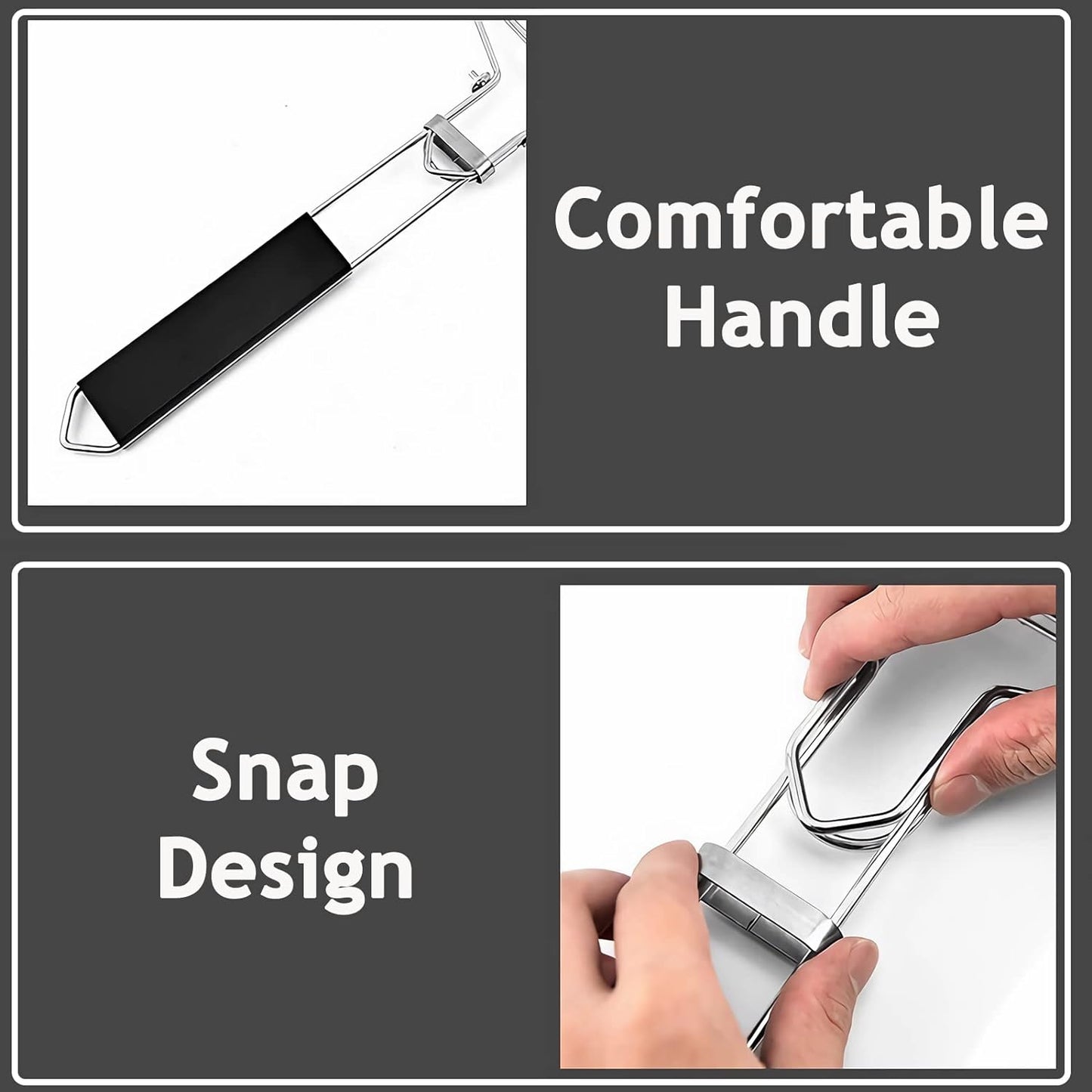 Grill Basket, Stainless Steel Barbecue Basket with Foldable Handle, Portable Outdoor/Camping Grilling Accessories, Grill Vegetable Basket for Garden, Outdoor, Camping