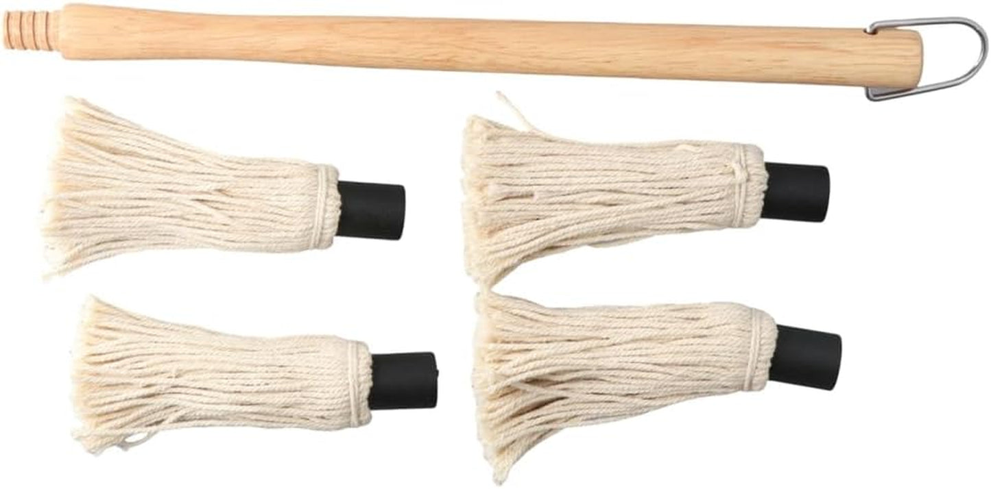 Wooden Long Handle BBQ Basting Mop with 4 Extra Replacement Heads, Barbecue Supplies Grill Basting Mop for BBQ Grilling Smoking Steak