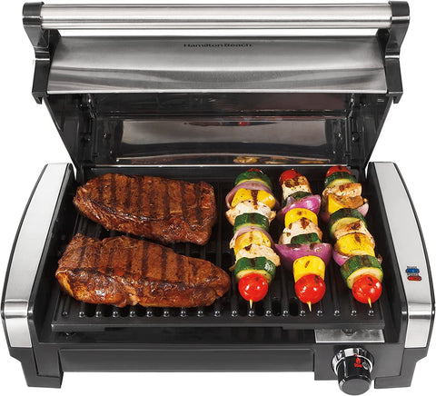 Image of Electric Indoor Searing Grill with Adjustable Temperature Control to 450F, Removable Nonstick Grate, 118 Sq. In. Surface Serves 6, Stainless Steel