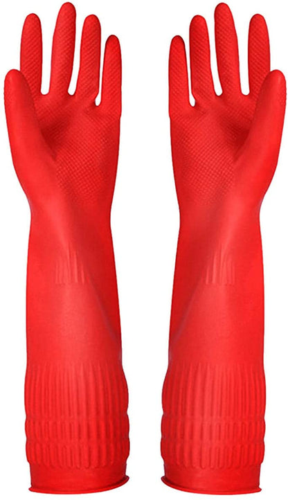 Rubber Cleaning Gloves Kitchen Dishwashing Glove 3-Pairs,Waterproof Reuseable.(Large)