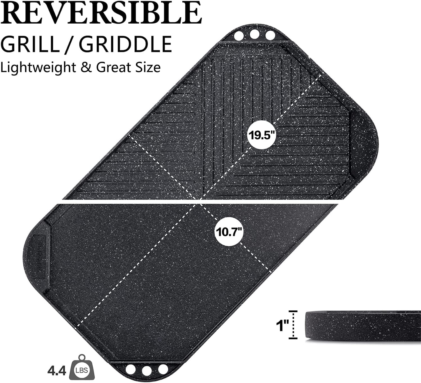 Nonstick Griddle Grill Pan, Pro-Grid Reversible Grill & Griddle Pan, Two Burner Cast Aluminum Griddle, Portable for Indoor Stovetop or Outdoor Camping BBQ, 19.5" X 10.7"