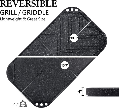 Image of Nonstick Griddle Grill Pan, Pro-Grid Reversible Grill & Griddle Pan, Two Burner Cast Aluminum Griddle, Portable for Indoor Stovetop or Outdoor Camping BBQ, 19.5" X 10.7"