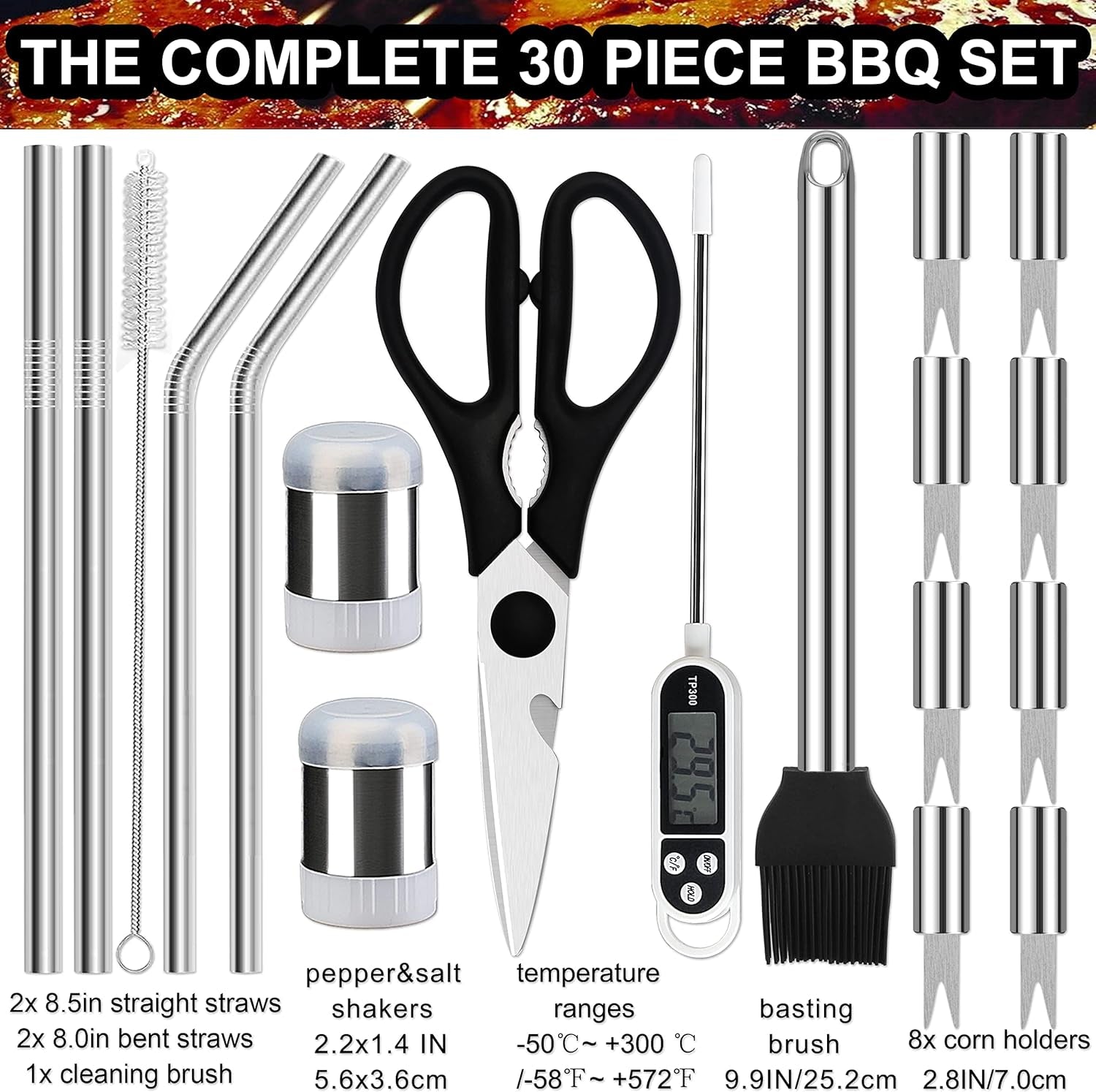 31PC BBQ Grill Accessories Set, Heavy Duty BBQ Tools Set for Men & Women Gift, Grill Utensils Kit with Scissors, Grilling Accessories with Storage Bag for Smoker, Camping Barbecue