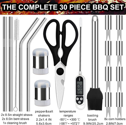 31PC BBQ Grill Accessories Set, Heavy Duty BBQ Tools Set for Men & Women Gift, Grill Utensils Kit with Scissors, Grilling Accessories with Storage Bag for Smoker, Camping Barbecue