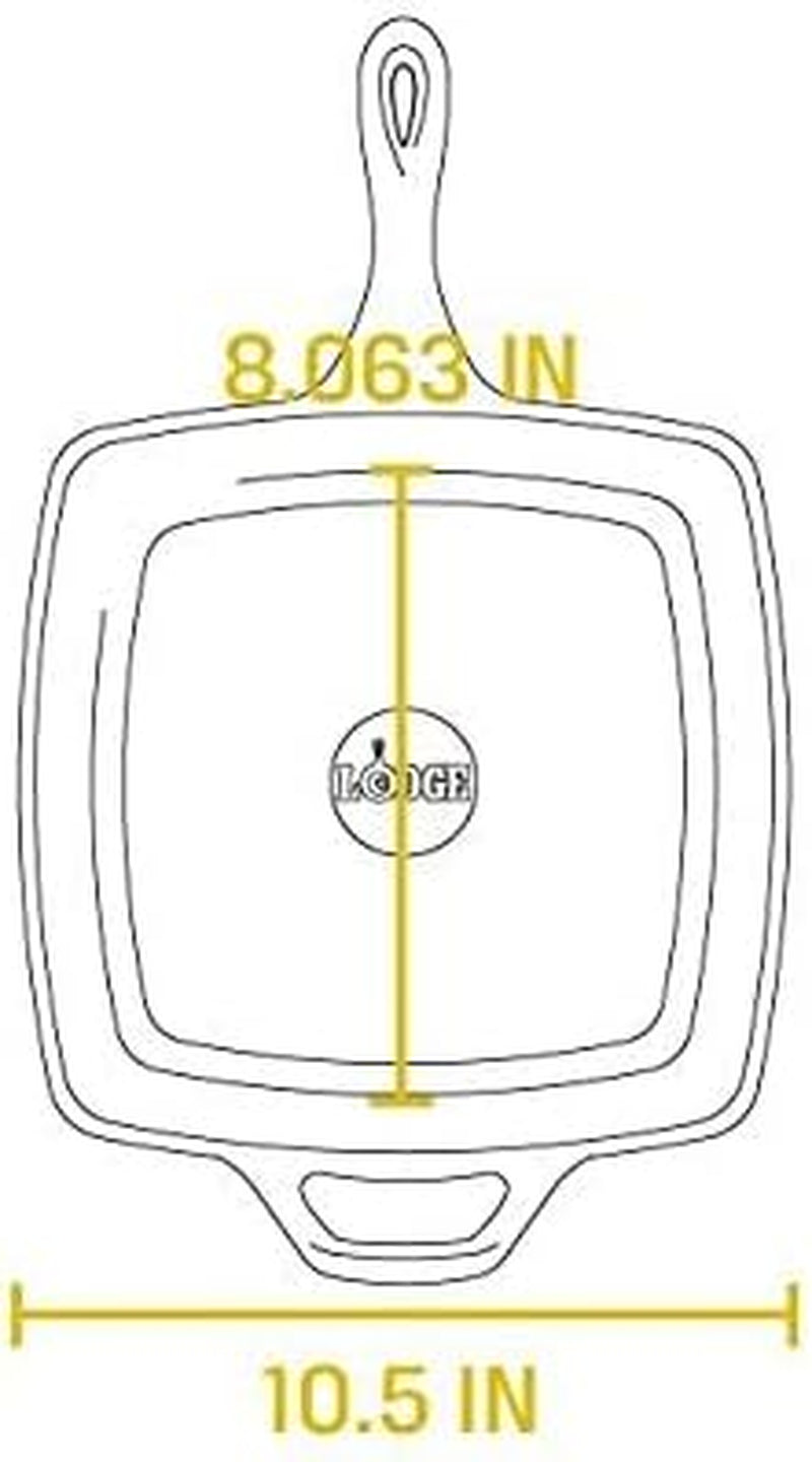 L8SGP3 Cast Iron Square Grill Pan, Pre-Seasoned, 10.5-Inch