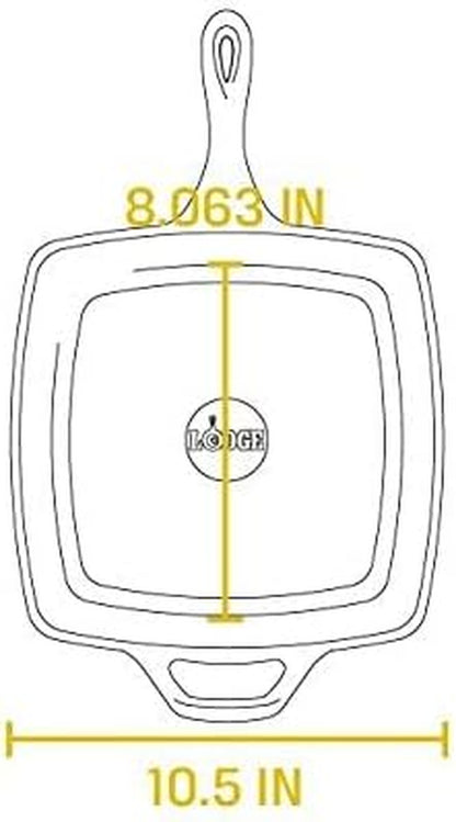 L8SGP3 Cast Iron Square Grill Pan, Pre-Seasoned, 10.5-Inch