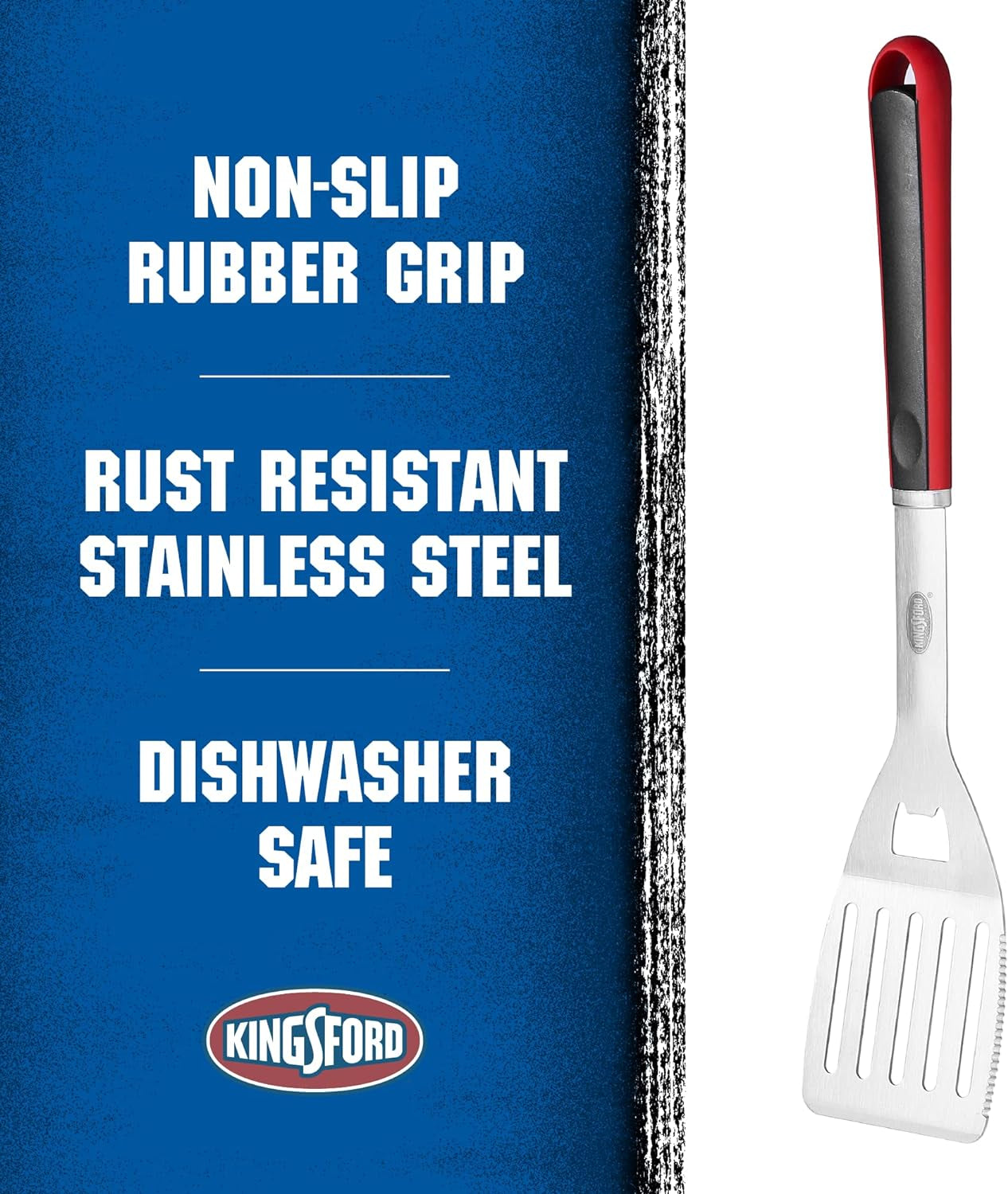 Kingsford Grill Tools Stainless Steel BBQ Spatula with Red & Black Handle| Classic Grill Spatula | Stainless Steel Grilling Tools Spatula| Kingsford Spatula for BBQ Grilling