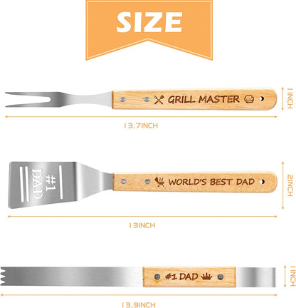 3PCS Father Grilling Tool BBQ Accessories Set World’S Best Dad Stainless Steel Grilling Tong Dad Birthday Present Men Outdoor Camping Housewarming Party Supplies