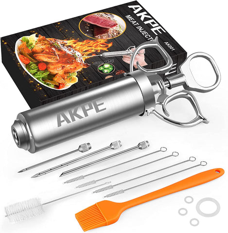 Image of AKPE Meat Injector, Stainless Steel Marinade Injector Syringe for BBQ Grill and Turkey, 2 Ounce Syringe with 3 Needles, Easy to Use and Clean (Without Case)