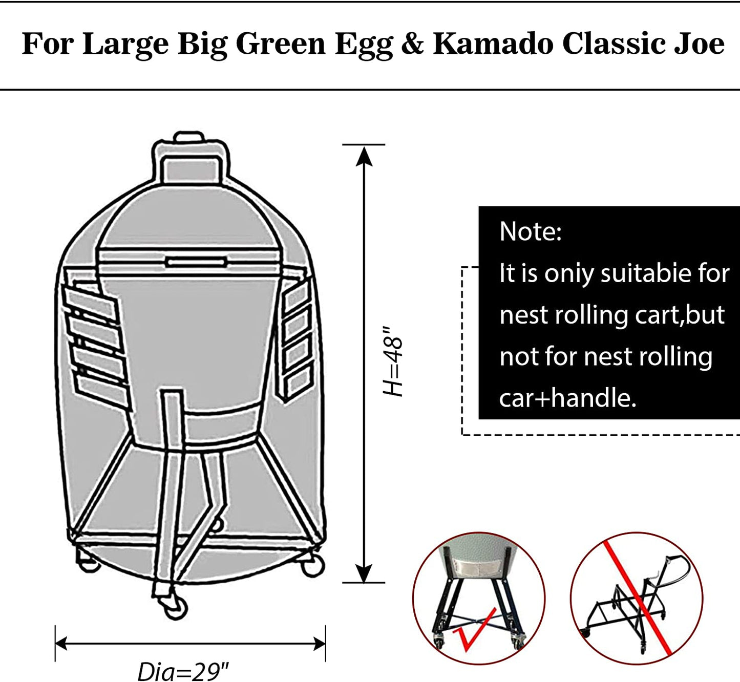 29 in Grill Full Cover for Large Big Green Egg,Kamado Classic Joe Ceramic Grill,29 Inch Dia Waterproof Outdoor Grill Cover Smoker Accessories Long Enough to Cover Wheel