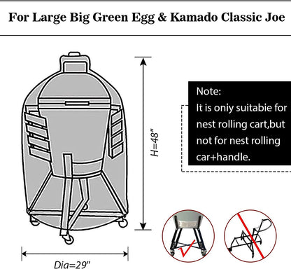 29 in Grill Full Cover for Large Big Green Egg,Kamado Classic Joe Ceramic Grill,29 Inch Dia Waterproof Outdoor Grill Cover Smoker Accessories Long Enough to Cover Wheel
