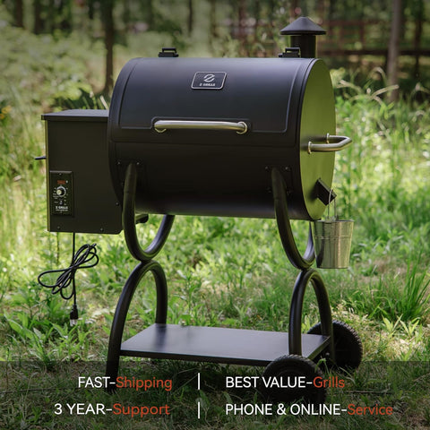 Image of ZPG-550A Wood Pellet Grill & Smoker, 16Lbs Large Hopper Capacity, 585 Sq in Cooking Area, 8 in 1 Versatility, Black